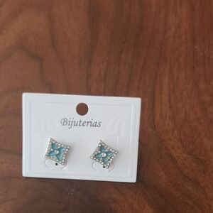 Fashion Jewelry Silver and Teal Star Earrings